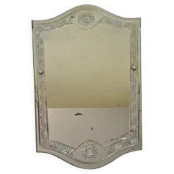 Grand miroir vintage de style vénitien gravé, 81 x 53 cm, 1950