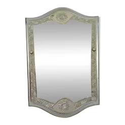 Grand miroir vintage de style vénitien gravé, 81 x 53 cm, 1950