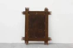Grand miroir vintage en bambou avec miroir biseauté, France années 1960