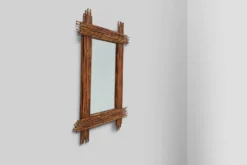 Grand miroir vintage en bambou avec miroir biseauté, France années 1960
