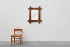 Grand miroir vintage en bambou avec miroir biseauté, France années 1960