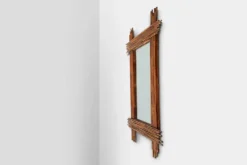 Grand miroir vintage en bambou avec miroir biseauté, France années 1960