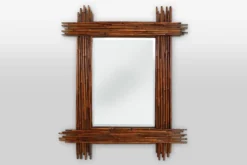 Grand miroir vintage en bambou avec miroir biseauté, France années 1960