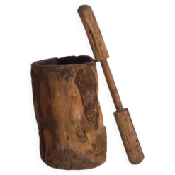 Grand mortier et pilon anciens de style wabi-sabi (c.1920) #78