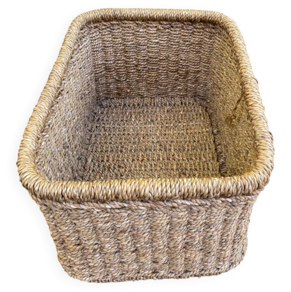 Grand panier / bac de rangement rectangulaire en fibre naturelle tressée