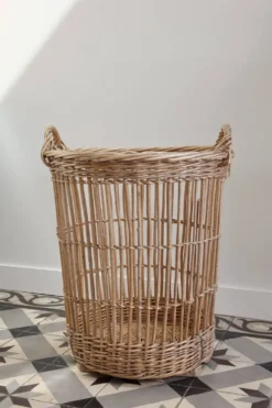 Grand panier de boulangerie vintage en osier – Panier à baguettes