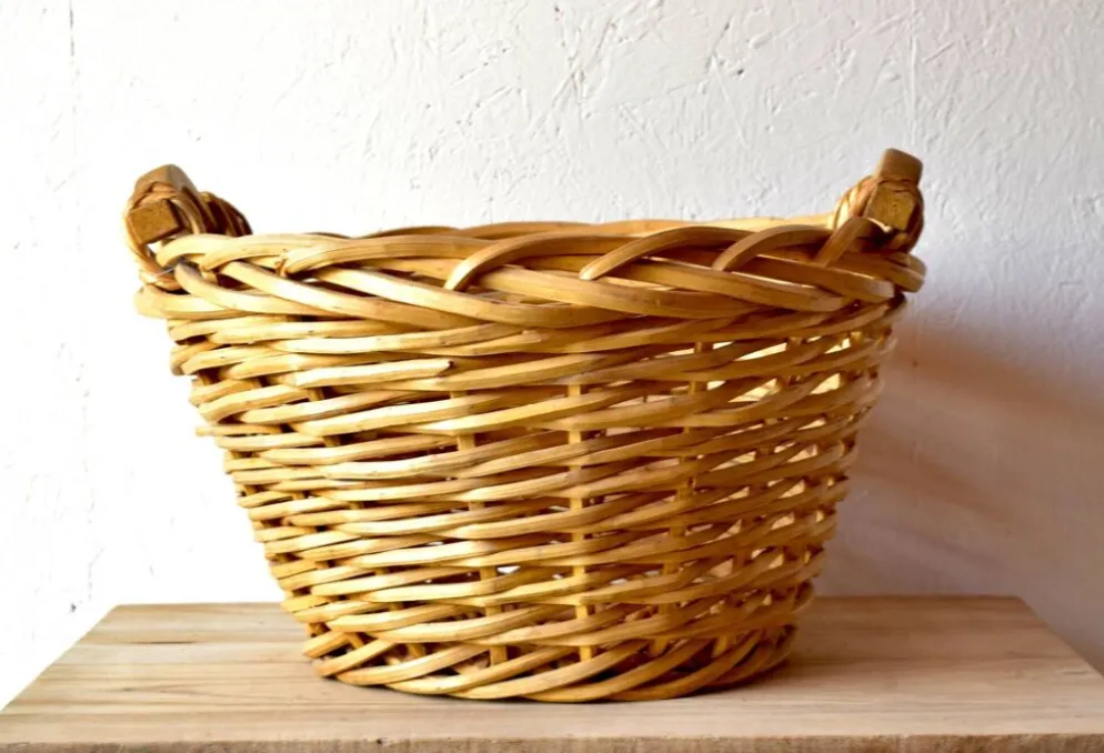 Grand panier de vannerie - Banne en bois tressé
