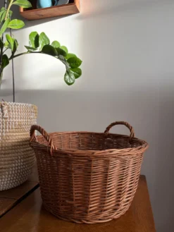 Grand panier en osier tressé 41 cm – panier rangement déco
