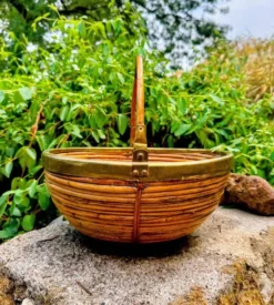 Grand panier rotin laiton Gabriella Crespi années 60