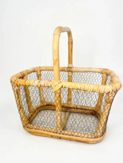 Grand Panier à Œufs en Rotin & Grillage (Années 60-70)