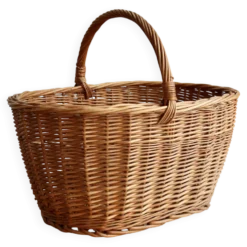 Grand panier vintage en osier tressé avec anse centrale