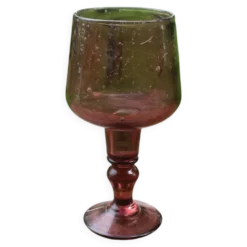 Grand photophore sur pied en verre bullé améthyste – H27 cm