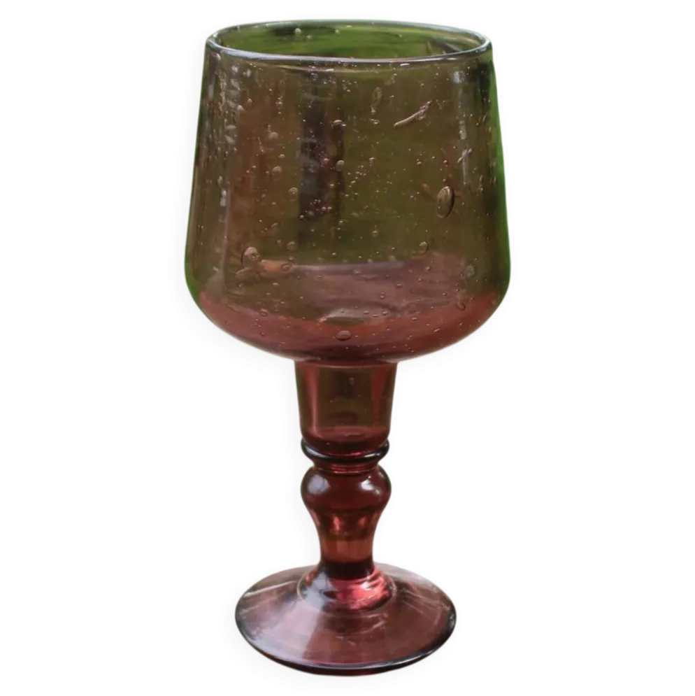 Grand photophore sur pied en verre bullé améthyste – H27 cm