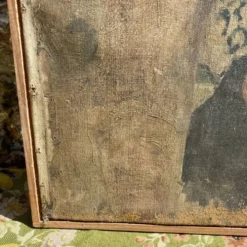 Grand portrait ancien à l’ombrelle, huile sur toile signée, 1917