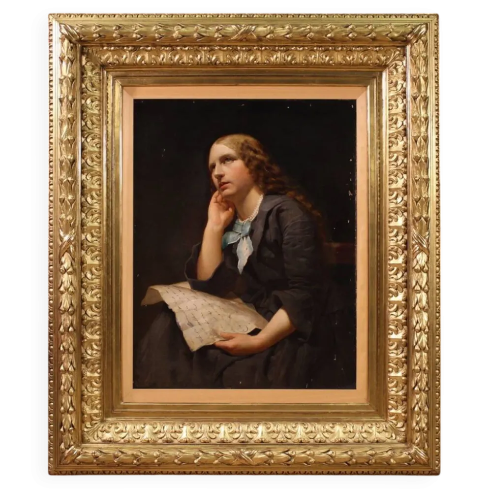 Grand portrait de dame peint au XIXe siècle