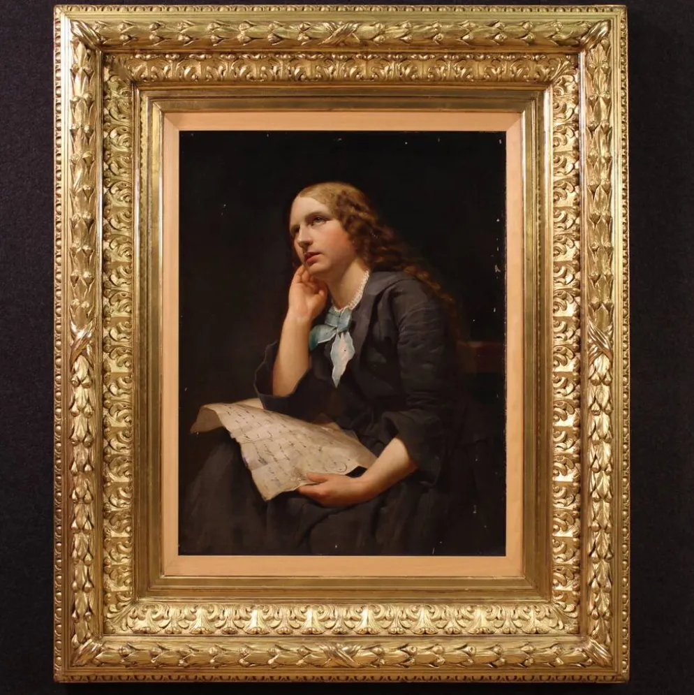 Grand portrait de dame peint au XIXe siècle