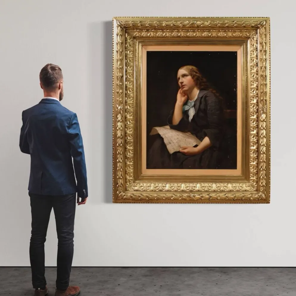 Grand portrait de dame peint au XIXe siècle
