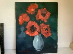 Grand tableau bouquet de fleurs huile sur toile signée