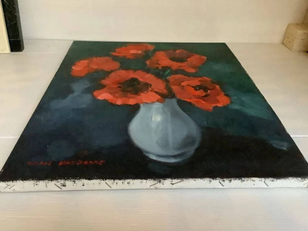 Grand tableau bouquet de fleurs huile sur toile signée