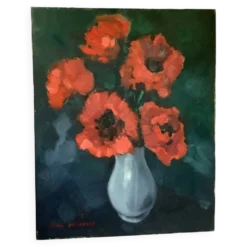 Grand tableau bouquet de fleurs huile sur toile signée