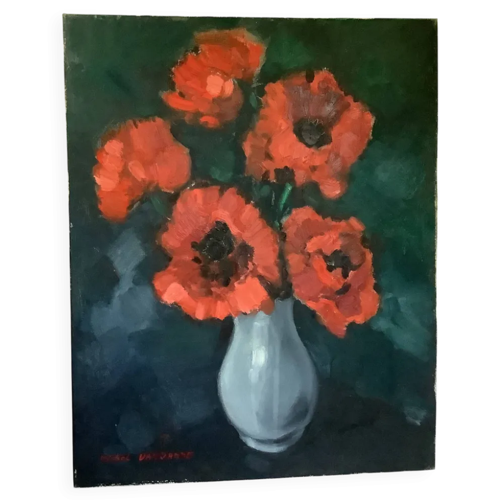 Grand tableau bouquet de fleurs huile sur toile signée