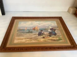Grand tableau marine pêcheurs bateaux
