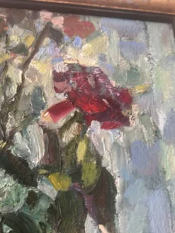Grand tableau nature morte aux fleurs, école russe du milieu du XXe siècle. L’éloge de la douceur