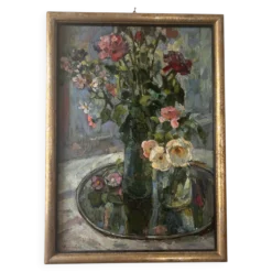 Grand tableau nature morte aux fleurs, école russe du milieu du XXe siècle. L’éloge de la douceur