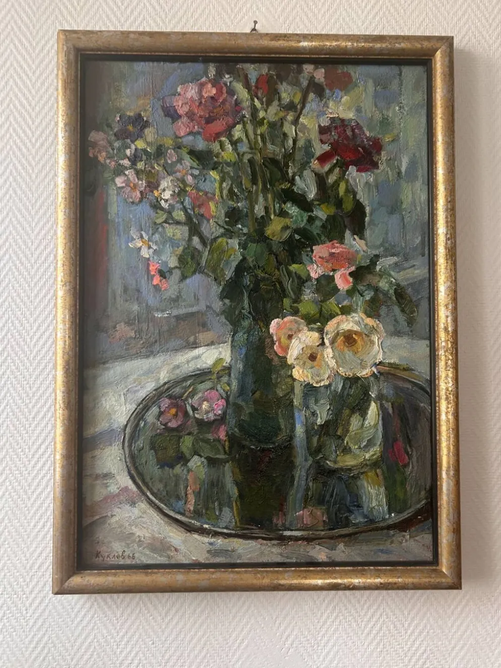 Grand tableau nature morte aux fleurs, école russe du milieu du XXe siècle. L’éloge de la douceur