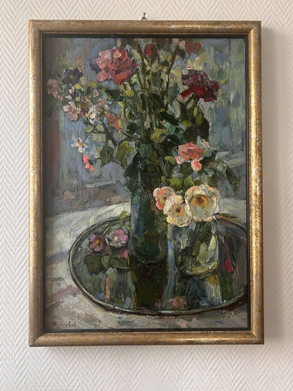 Grand tableau nature morte aux fleurs, école russe du milieu du XXe siècle. L’éloge de la douceur