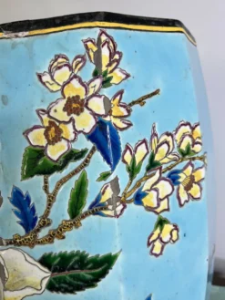 Grand tabouret de jardin japonisant en céramique émaillée turquoise