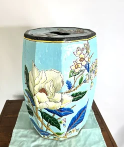 Grand tabouret de jardin japonisant en céramique émaillée turquoise