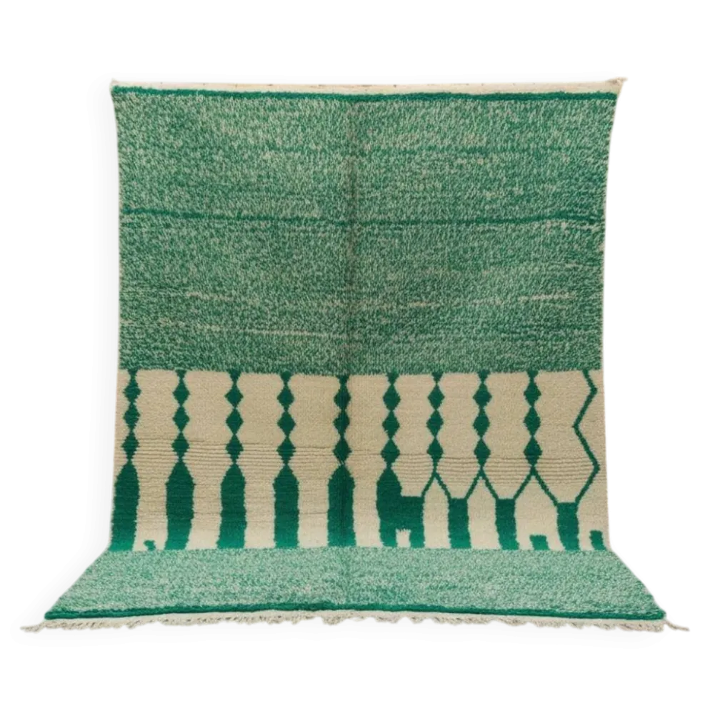 Grand tapis Azilal 305 x 210 cm – Tapis en laine marocaine vert émeraude avec motifs berbères graphiques, GD-983