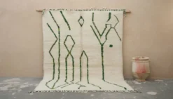 Grand tapis Beni Ouarain 295×210 cm – Ivoire & vert forêt, GO-962