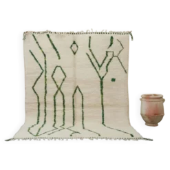 Grand tapis Beni Ouarain 295×210 cm – Ivoire & vert forêt, GO-962