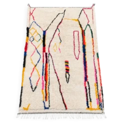 Grand tapis berbère écru aux motifs colorés – 290 × 200 cm