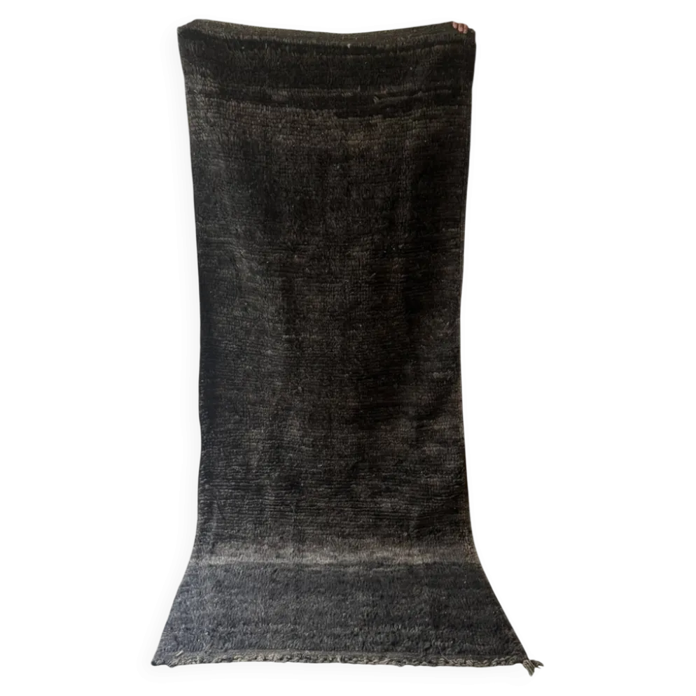 Grand tapis de couloir vintage tissé main gris anthracite / bleu 100% laine