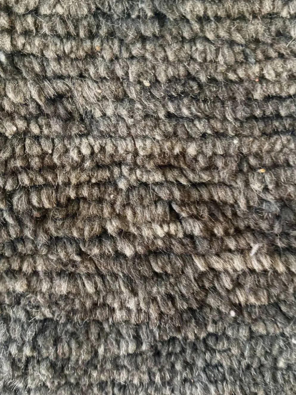 Grand tapis de couloir vintage tissé main gris anthracite / bleu 100% laine