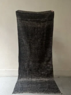 Grand tapis de couloir vintage tissé main gris anthracite / bleu 100% laine