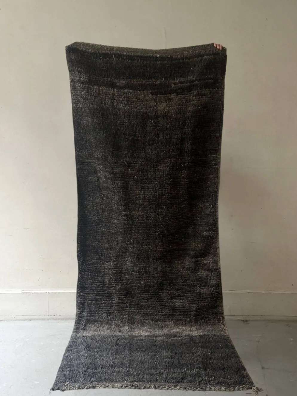 Grand tapis de couloir vintage tissé main gris anthracite / bleu 100% laine