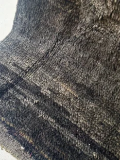 Grand tapis de couloir vintage tissé main gris anthracite / bleu 100% laine