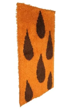 Grand tapis mural en laine danois des années 70 avec motif de goutte.