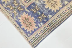 Grand Tapis Oushak Vintage, Laine Fait Main, Pêche et Bleu, 194x267 Cm