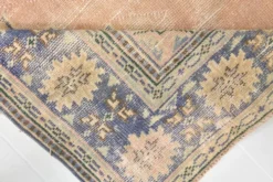 Grand Tapis Oushak Vintage, Laine Fait Main, Pêche et Bleu, 194x267 Cm