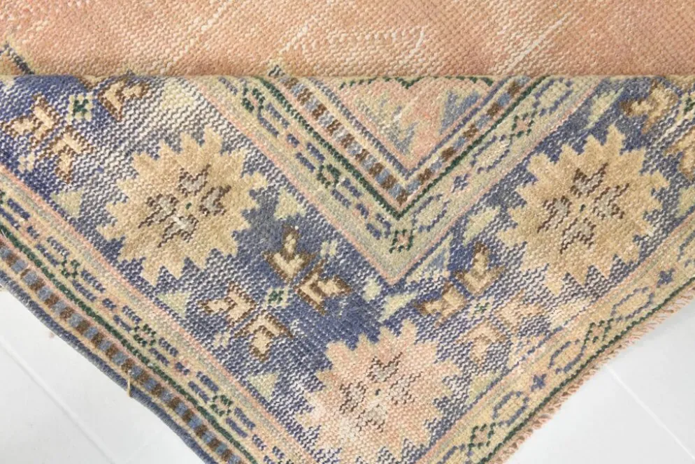 Grand Tapis Oushak Vintage, Laine Fait Main, Pêche et Bleu, 194x267 Cm