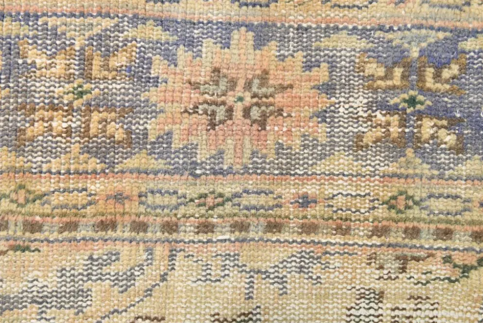 Grand Tapis Oushak Vintage, Laine Fait Main, Pêche et Bleu, 194x267 Cm