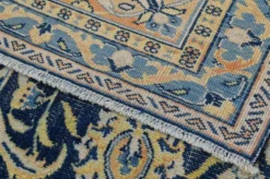 Grand tapis persan vintage bleu marine à médaillon, noué main, 285 x 399 cm
