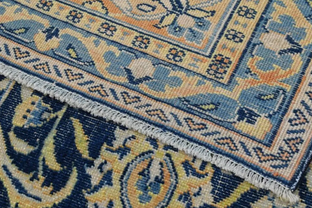 Grand tapis persan vintage bleu marine à médaillon, noué main, 285 x 399 cm