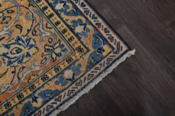 Grand tapis persan vintage bleu marine à médaillon, noué main, 285 x 399 cm