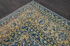 Grand tapis persan vintage bleu marine à médaillon, noué main, 285 x 399 cm